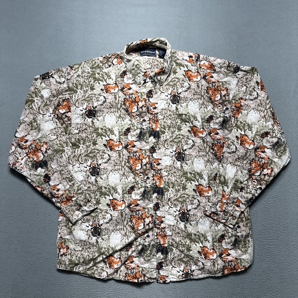 Bit & Bridle Shirt Mens‎ Large Long Sleeve Hunting Deer Fall Camo All Over Print